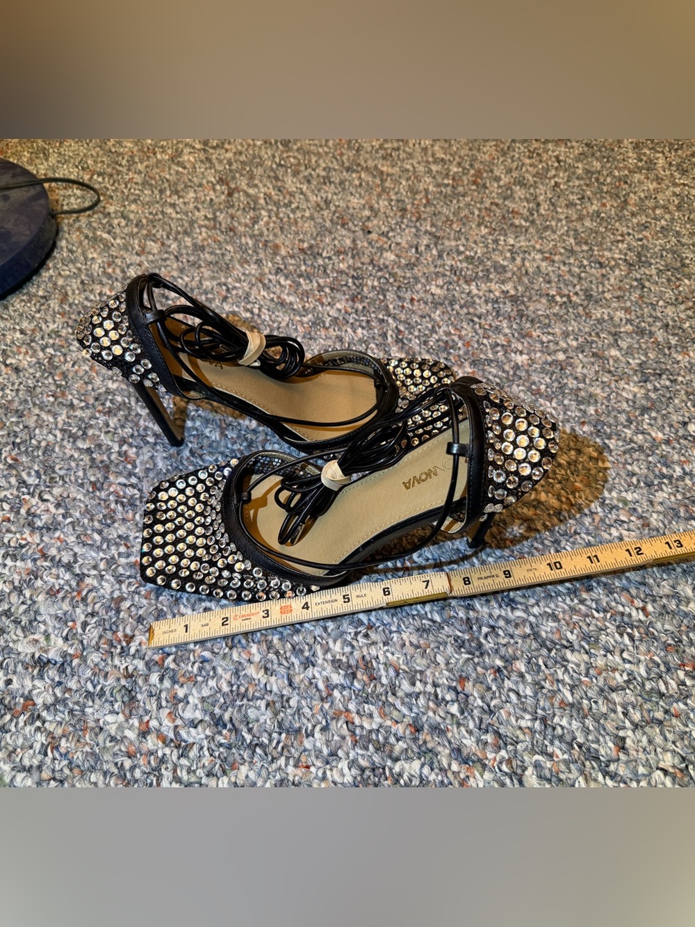 Women’s size 11 fashion nova 4.5” high heels square toe bedazzled strappy - Picture 10 of 11